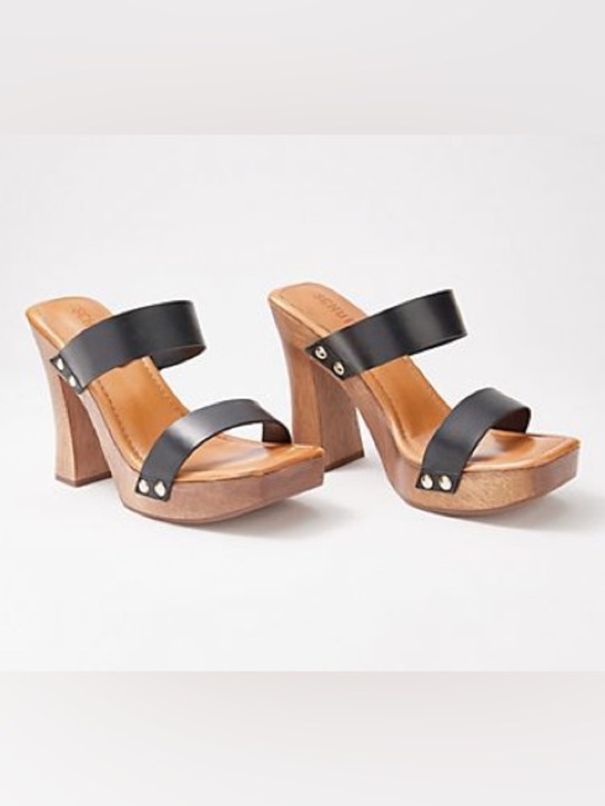 SCHUTZ Shoes - SCHUTZ Aryana leather wooden platform heels size 6.5 Black